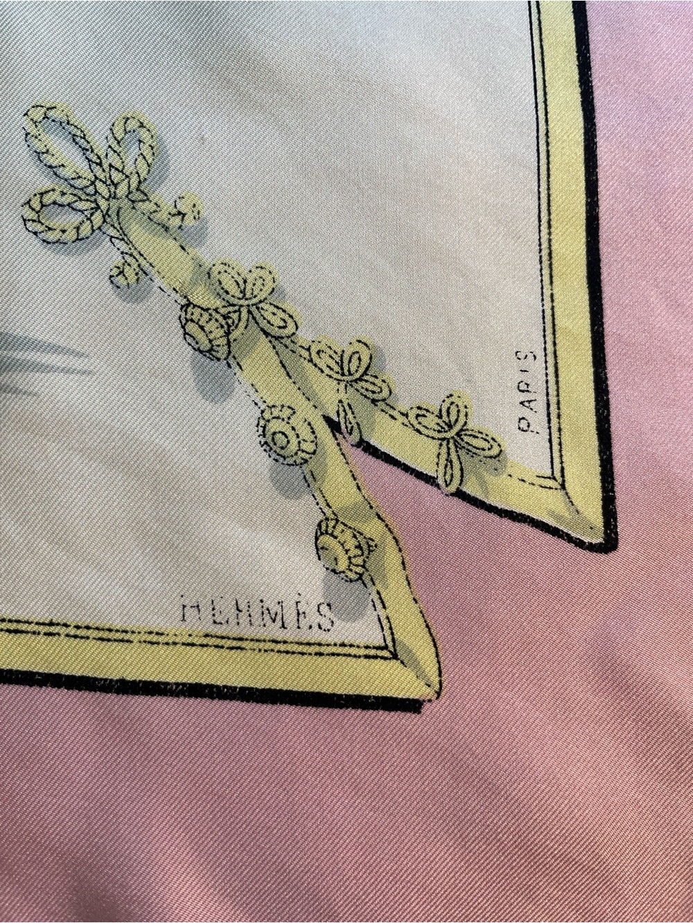 Hermès 'Costumes de Dames' Silk Scarf in Pink, Yellow, Gray - Picture 5 of 13